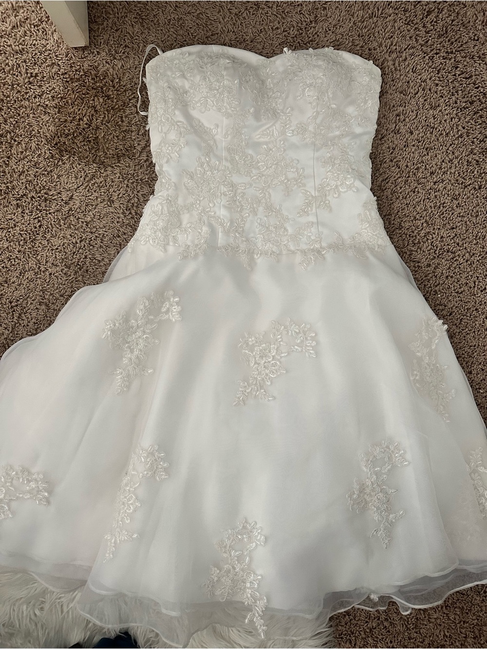 White Strapless Lace Appliqué Kids Dress